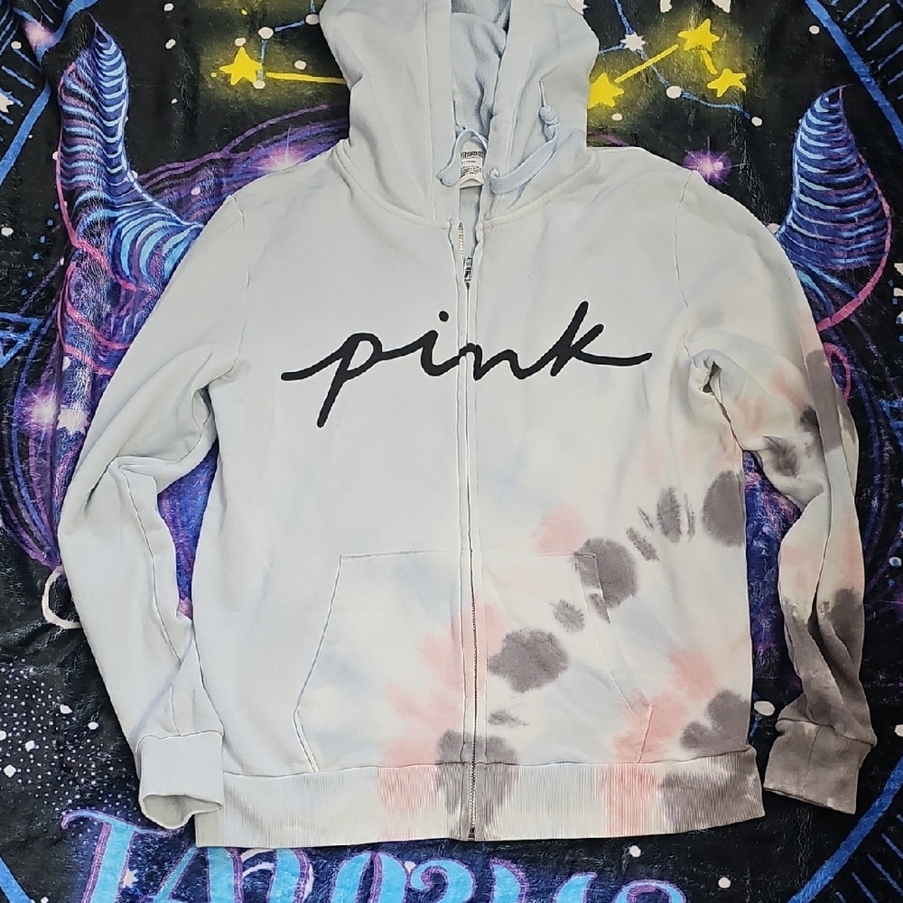 NWOT PINK Victoria's Secret  Pastel Tie-Dye Zip-Up Hoodie